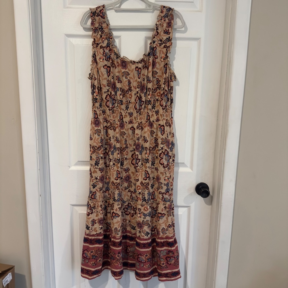 Lucky Brand Womens XXL Floral Smocked Waist Tiered Midi Dress Pockets YS5W52752B